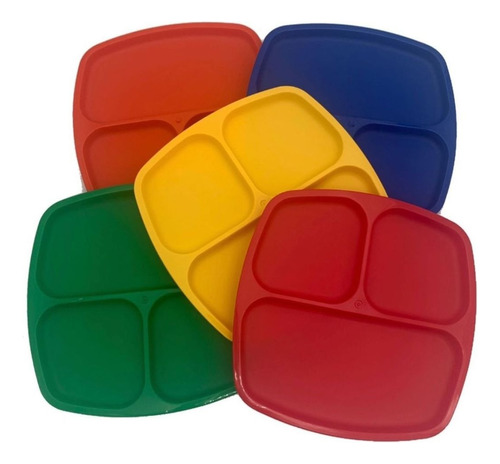 Platos De Plastico Con Divisiones Cuadrado 23cm 50pz Colores