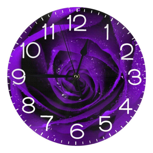 Reloj Pared Diseño Flor Rosa Morada Silencioso No Hace 9.84 