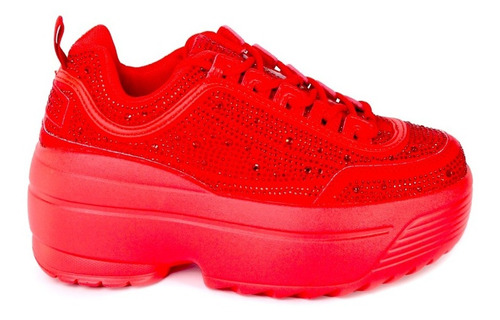 Tenis Mujer Plataforma Brillos Kate Sky Red | Hanna Mex