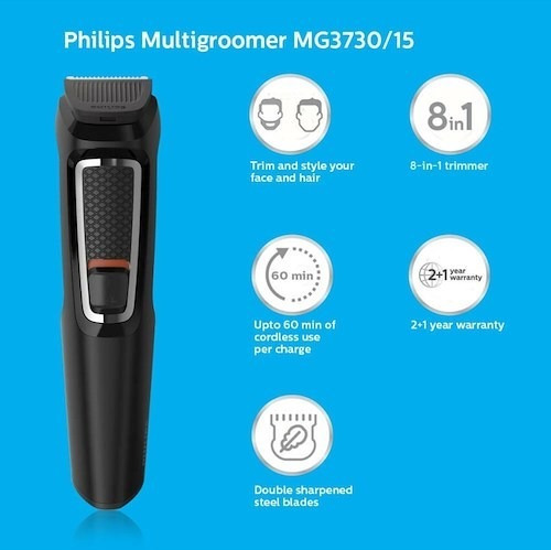 Imagen 5 de 7 de Cortabarba Multigroom Philips Mg3730 Recargable 8en1