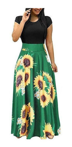 Vestido Mujer Verano Manga Corta Estampado Girasol Sundress