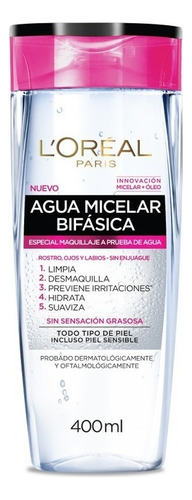 Agua Micelar Loreal París Bifásica Todo Tipo De Piel 400 Ml