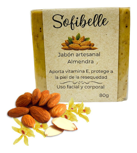 Jabón Artesanal Almendra Con Vainilla 80gr, 100% Vegano