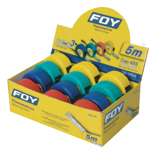 12 Flexómetros Carcasas Plástico Colores 5m C/u Foy