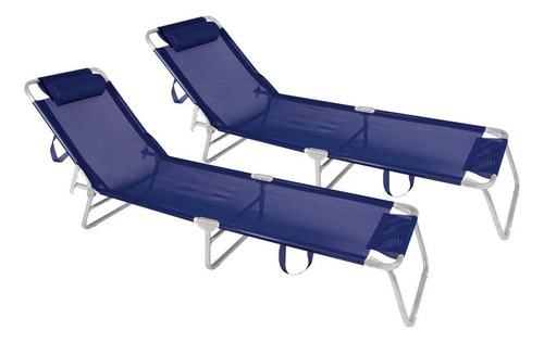 Conj. 2 Cadeiras Espreguiçadeiras Alumínio Mor Azul