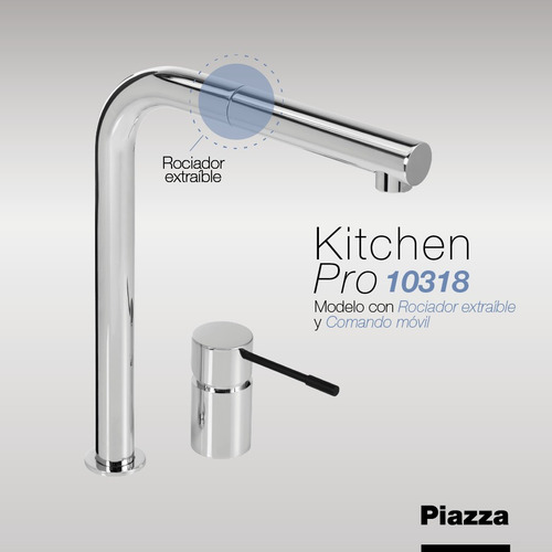 Grifería Cocina Piazza 10318 Monocomando Rociador Extraible