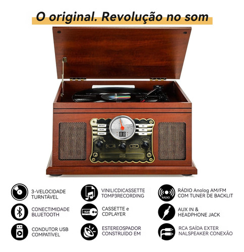 Toca-discos Bluetooth 10 Em 1, Toca-discos De 3 Velocidades