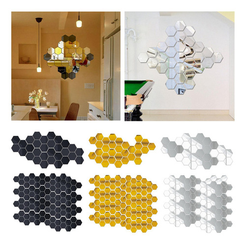 Para Juego De Pegatinas De 100 Piezas De Espejo Hexagonal, /