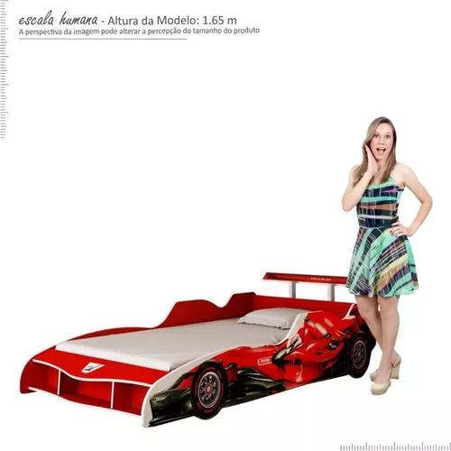 Cama Infantil Solteiro Carro Formula 1 Vermelho para Colchão 88cm