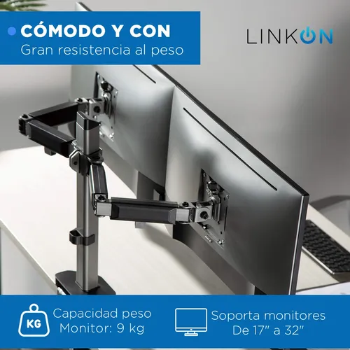 Soporte Brazo Articulado Doble Monitor Linkon Escritorio Negro