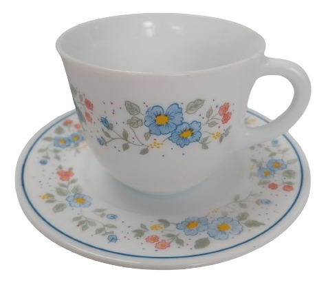 Antigua Taza De Té Vidrio Templado Spain Bella Con Flores 