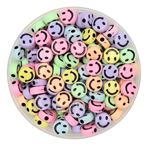 50 Cuentas Plásticas Smiley Emoji 1 Cm Color Surtido Pastel 
