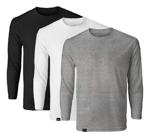 3 Camisetas Masculinas Slim Fit Manga Comprida Moda Inverno 