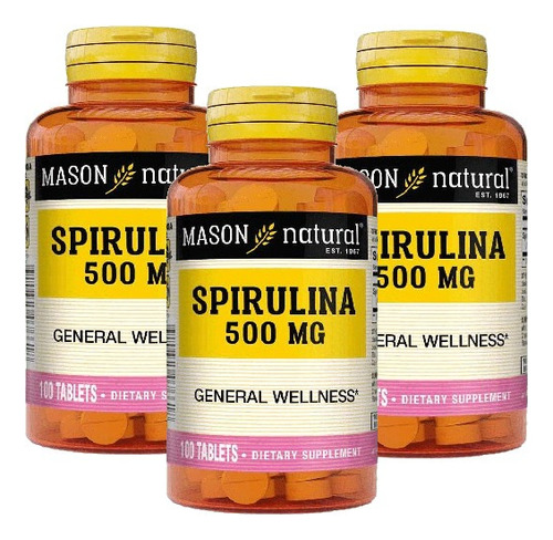 Spirulina 500 Mg Fuente De Clorofila & Hierro 03 Frascos