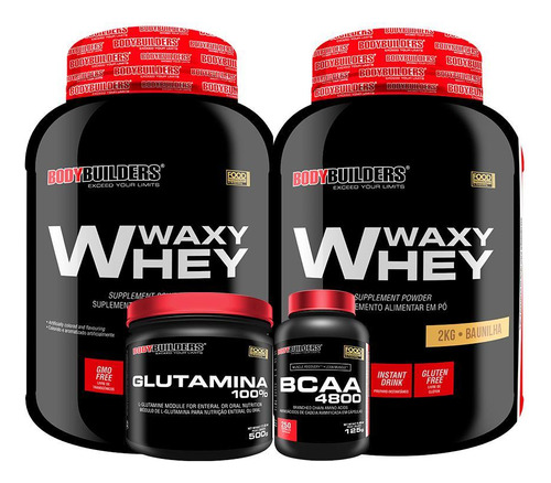 Kit 2 Whey Protein Waxy Whey 2kg+ Glutamina 500g