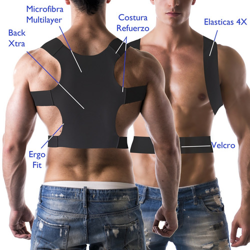 Imagen 7 de 9 de Corrector Postura Premium Italiano Talla L - Xl Negro Pura+