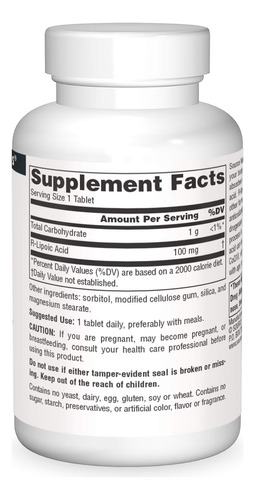 Source Naturals R-lipoic Acid 100mg, Key To Cellular Energy