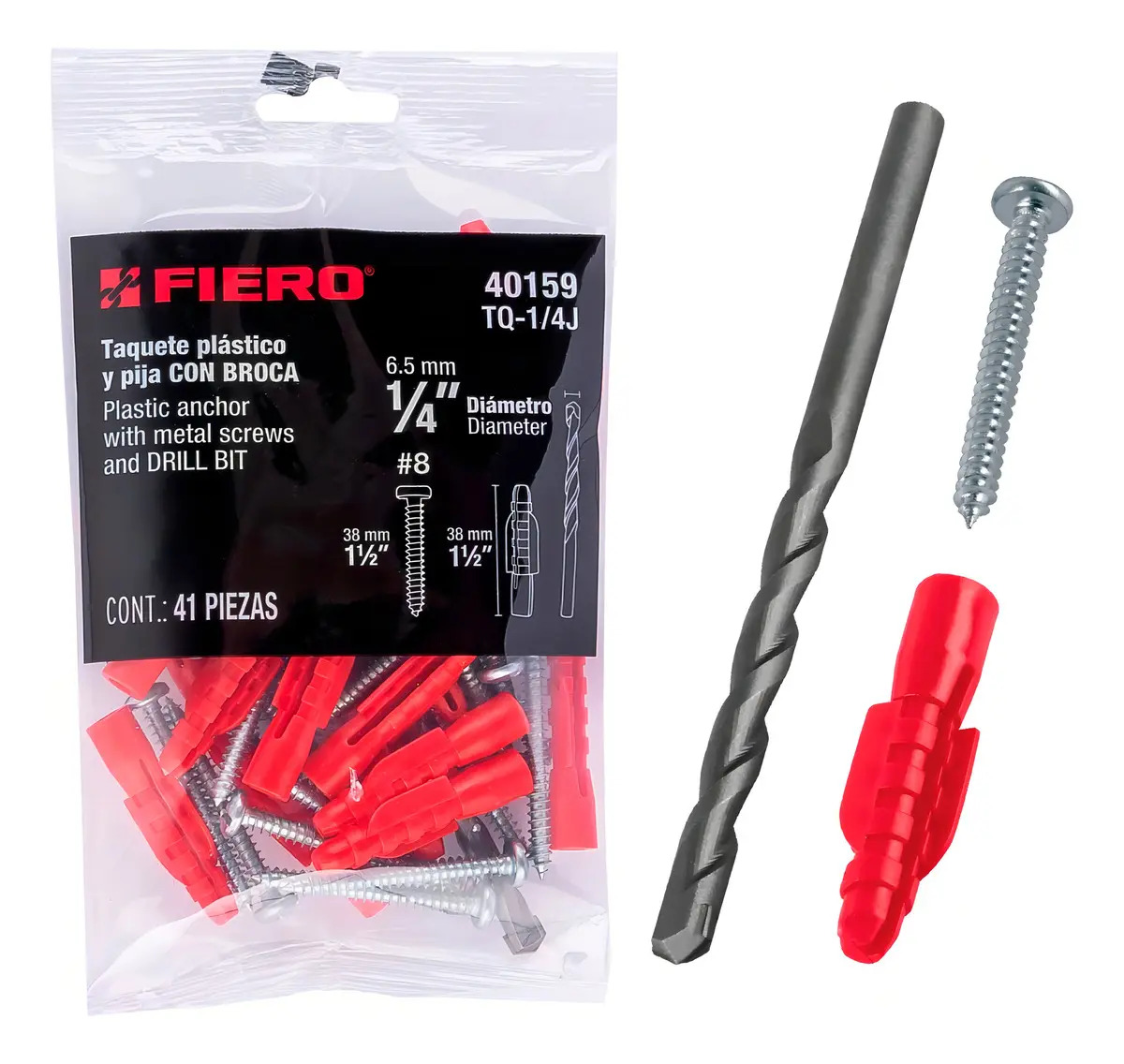 Kit De 20 Taquetes 1/4 Con Pijas #8 Fiero 40159