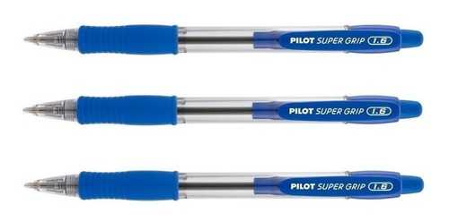 Caneta Esferográfica Pilot Super Grip Rt Grossa 1.6 Kit 3un Cor da tinta Azul Cor do exterior Transparente