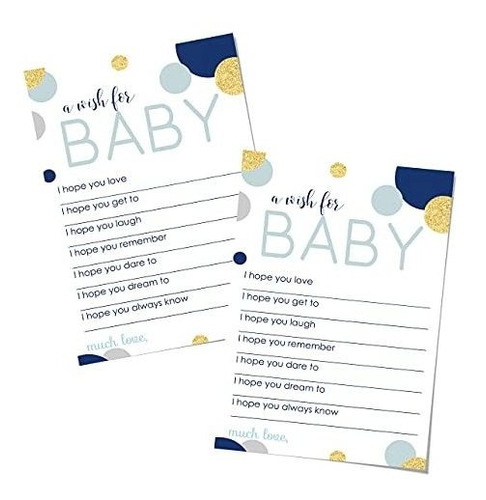 Abstract Dot Wish Card Niños Baby Shower Azul Marino Y Dorad