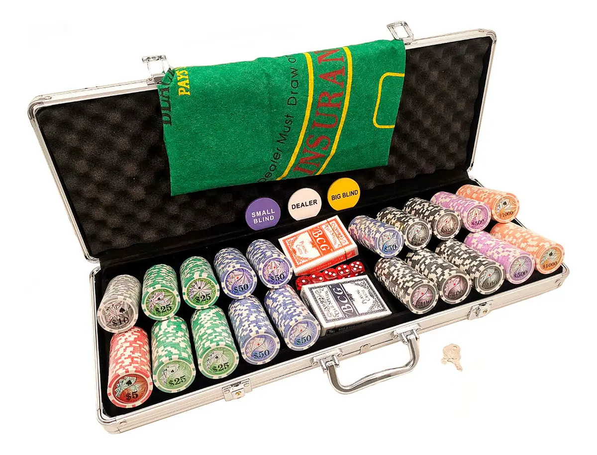 Maleta de Poker LM Resina plástica com metal interno 500 Fichas Numeradas com Baralho e Acessórios
