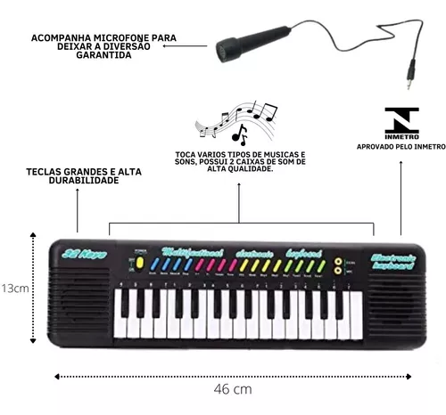 Piano teclado infantil sons eletronico 32 teclas 12 musicas keyboard  eletronic