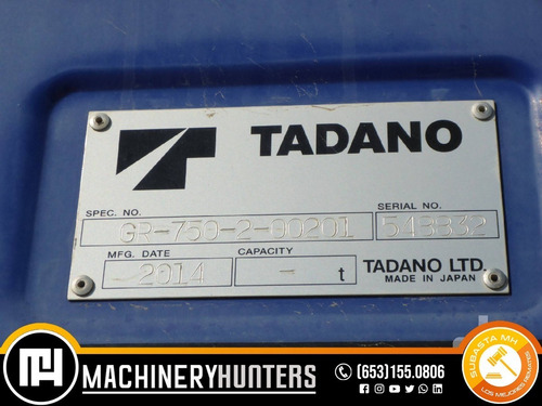 Imagen 5 de 10 de Grua Todo Terreno 2014 Tadano 75 Ton,venta,grua Todo Terreno