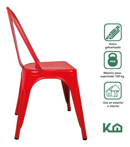 Silla Tolix 2 Piezas Acero Galvanizado Comedor Restaurante Para Exterior Color Rojo KingsHouse