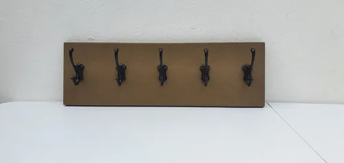 Perchero De Pared Cuero Reciclado Marrón, 5 Ganchos