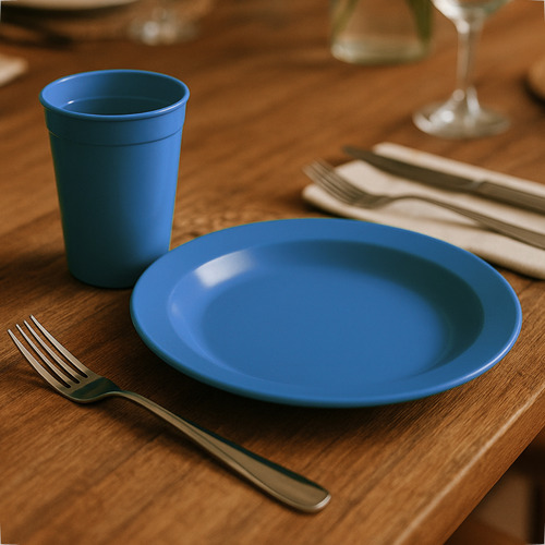 Kit Refeição 4 Pratos + 4 Copos 350ml Para Merenda Cozinha