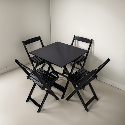 Mesa De Jantar 70x70 Com 4 Cadeiras Dobráveis Madeira
