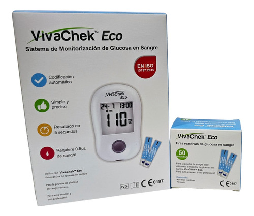 Kit Glucometro Vivachek Eco 60 Tiras 60 Lancetas 