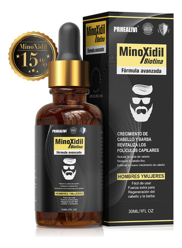 Minoxidil al 15% Adicionado con Aceite Líquido para Hombres y Mujeres Minoxidil15% Liquido de Crecimiento y Fortalecimiento de Cabello 30ml