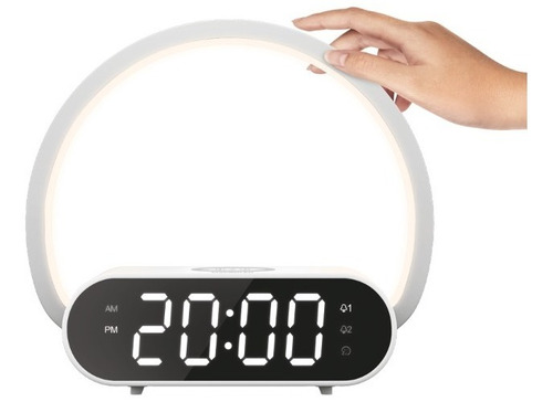 Lampara Velador Carga Inalambrica Reloj Alarma Led Dim