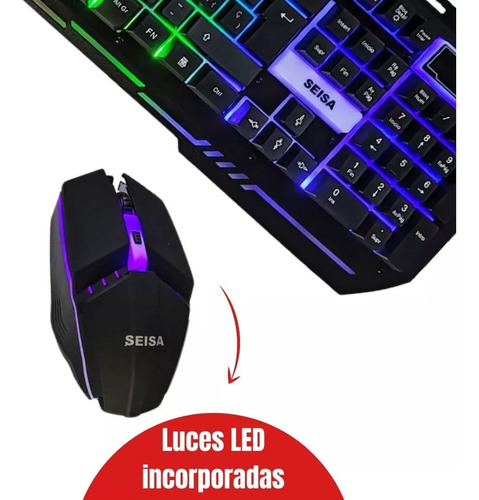 Kit Teclado Y Mouse Gamer Retroiluminado Con Cable Rgb Español