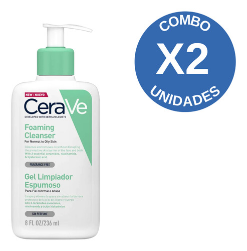 Combo X2 Cerave Gel Limpiador Espumoso 236ml.