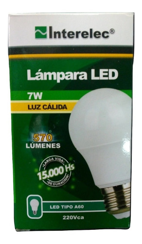 Lampara Led E27 7w Pack X 10u Calida 15000hs 570lm Interelec