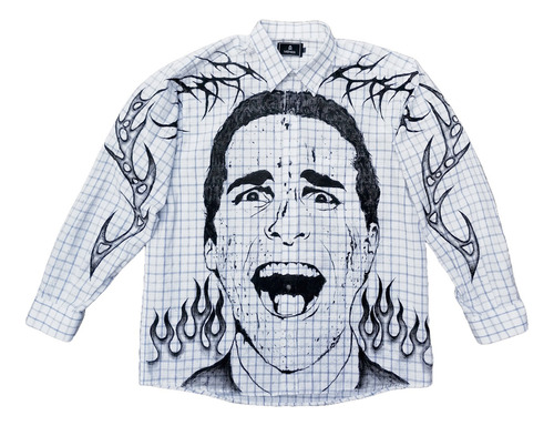 Camisa American Psycho Intervenida Tribal Pintada Caustico