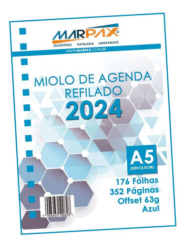 Miolo De Agenda Refilado 2024 A5 Azul 176 Folhas