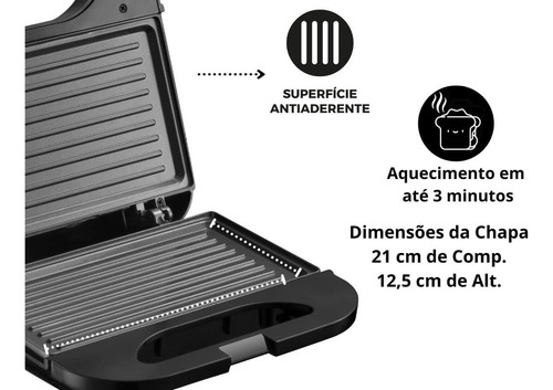 Sanduicheira Grill Amvox Ams 370 Preta 750w Antiaderente 127