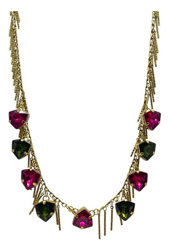 Colar Armazem Rr Bijoux Rosa E Verde Swarovski