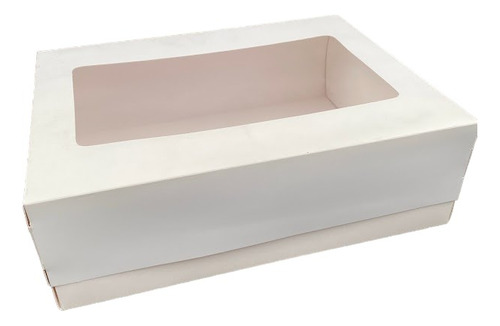 Caja Rectangular Blanca Con Visor 34x26x12 Pasteleria X 10