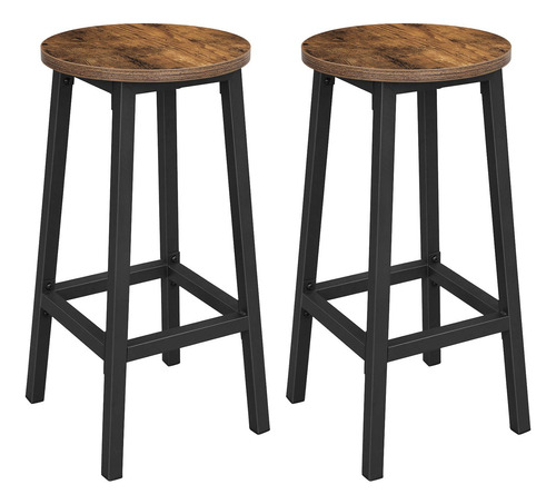 Taburetes Rusticos De Metal Madera Color Negro Marron 2pzs
