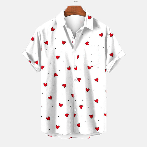 Camisa De Bolsillo Estampada De San Valentín Para Hombre, Ca