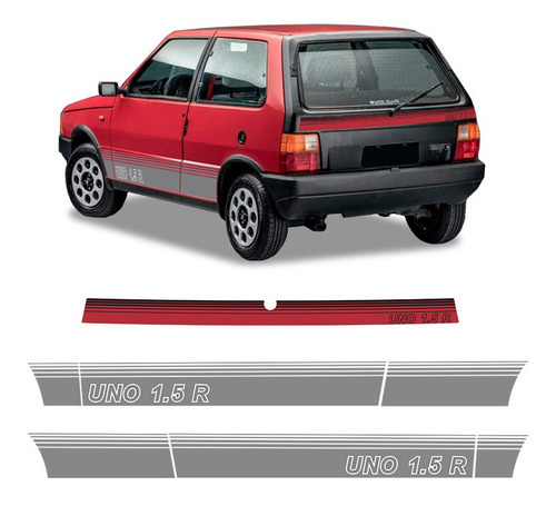 Faixa Fiat Uno 1.5 R 1989 Adesivo Lateral/traseiro Vermelho