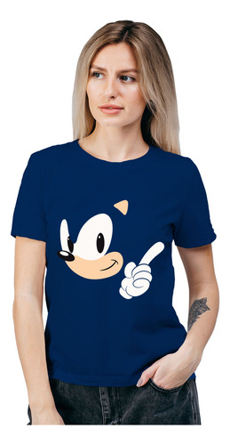 Polera Mujer Sonic Hedgehog Silueta Algodon Organico Wiwi D