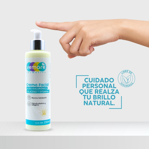 Crema De Día Ácido Hialurónico, Colágeno, Vita E Y Fps 250ml