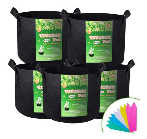 Kit 5 Vasos Feltro Rootpot 20 L (5 Gallon) Grátis Marcador