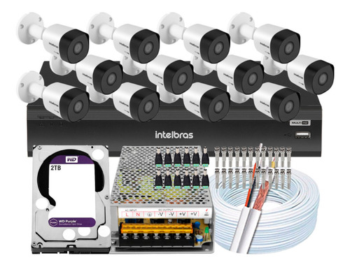 Imagem 1 de 5 de Kit 12 Câmeras Intelbras Vhd 3230 Full Dvr 16 Canais 2tb Wd