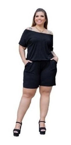 Macacão Feminino Curto Ombro  A Ombro Plus Size Mazal 